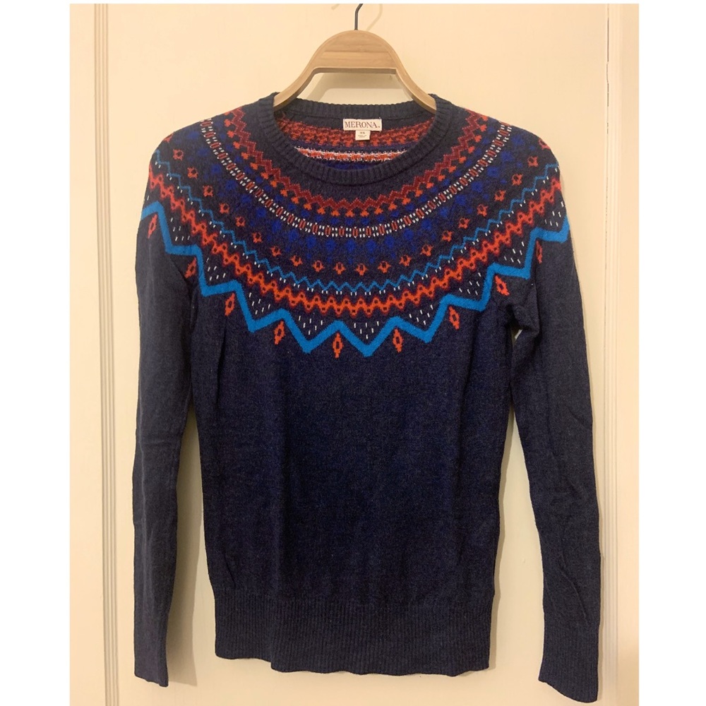 Fair Isle/Intarsia Sweater - Navy Heather